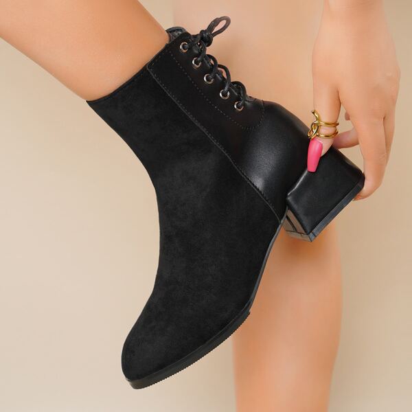 

Lace-up Back Design Chunky Boots, Black