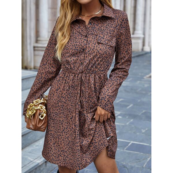 

Half Button Allover Print Dress, Chocolate brown