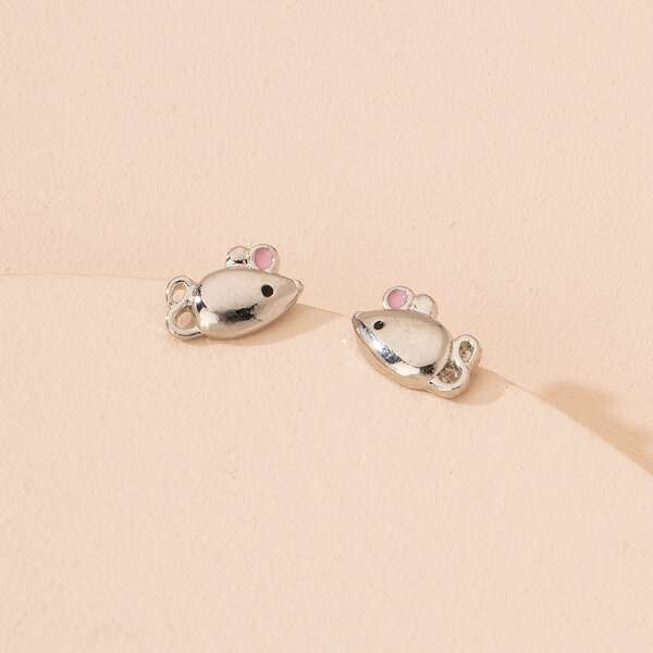

Mouse Decor Stud Earrings, Silver