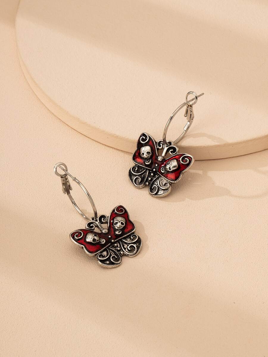 蝴蝶裝飾耳墜 - 復古銀色 - 查看 1