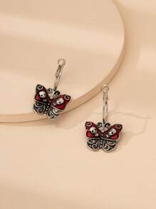 蝴蝶裝飾耳墜 - 復古銀色 - 查看 2