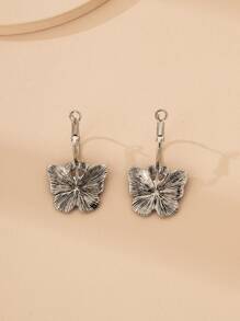 蝴蝶裝飾耳墜 - 復古銀色 - 查看 3