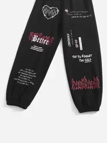 SHEIN Quần thể thao Con gái Túi Tim Slogan - màu đen - Xem 4