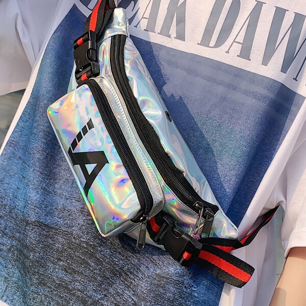 

Men Holographic Fanny Pack, Silver
