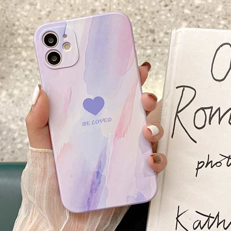 

Watercolor Heart Pattern Phone Case, Purple