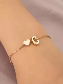1pc Heart & Letter Decor Bracelet Copper Jewelry - Yellow Gold - View 1