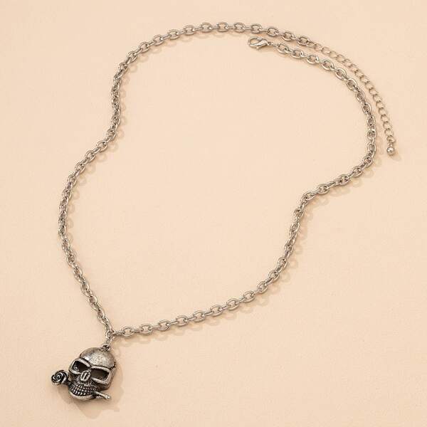 

Skull & Rose Charm Necklace, Antique silver