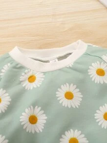 Bebé con estampado floral de manga raglán Sudadera & Pantalones deportivos - verde menta - Ver 3