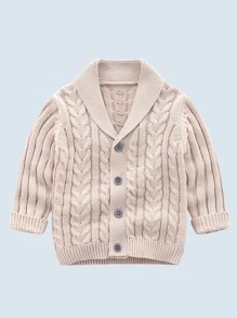 Baby Shawl Collar Cable Knit Cardigan - Apricot - View 1