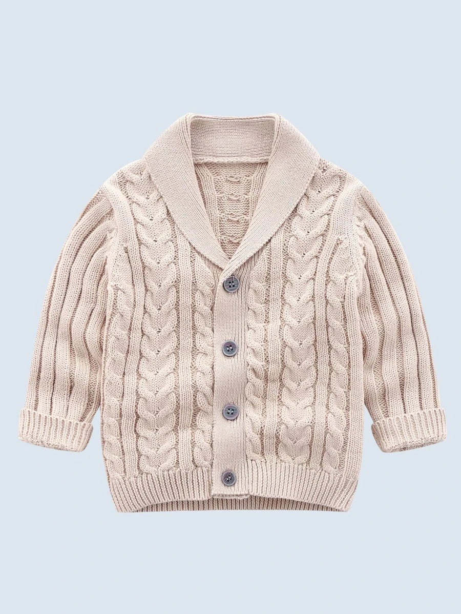 Baby Shawl Collar Cable Knit Cardigan - Apricot - View 1
