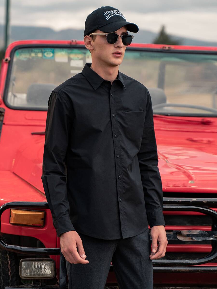 Men Solid Button Front Shirt