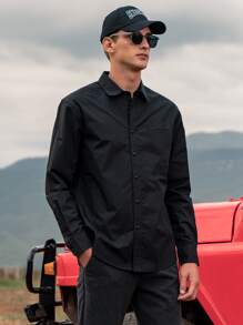 Men Solid Button Front Shirt