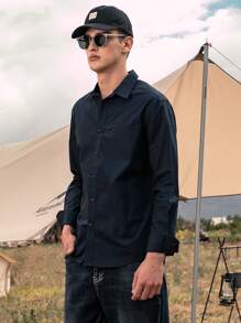 Men Solid Button Front Shirt