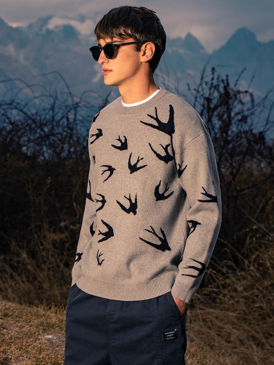 Men's Fall/Winter Bird Pattern Sweater Fashionable And Comfortable Pullover Sweater