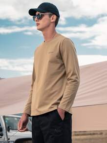 Hombres Camiseta con estampado de slogan y dibujo - Caqui - Ver 3