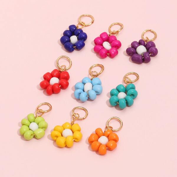 

9pcs Flower Design DIY Jewelry Pendant, Multicolor