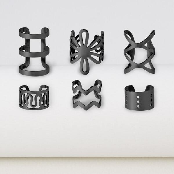 

6pcs Hollow Out Design Ear Cuff, Black