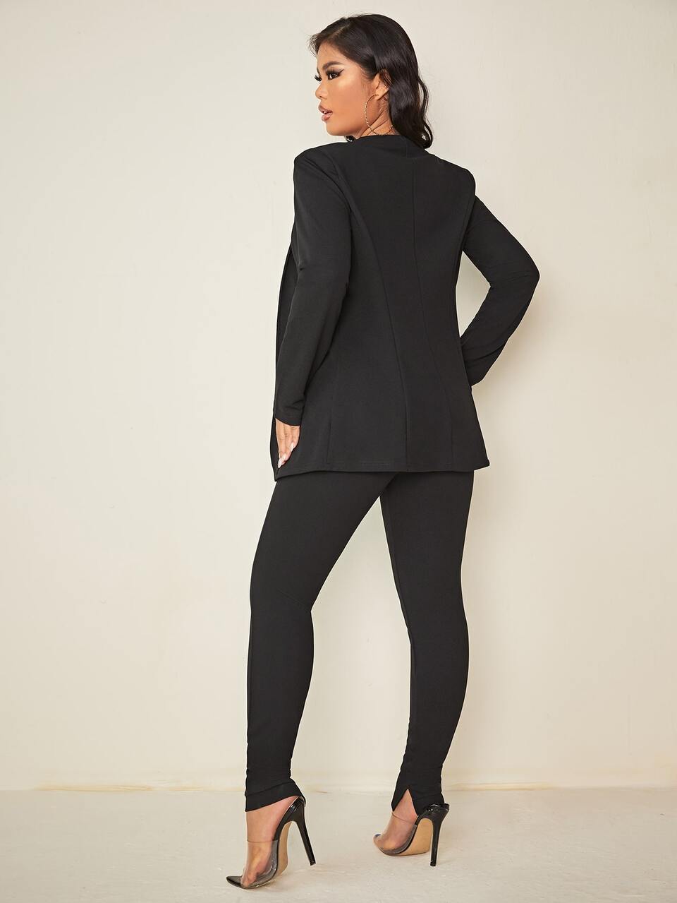 Solid Open Front Blazer & Slit Hem Pants In Fall/Winter