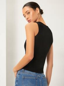 SHEIN ICON Cut-out Pearls Slit Hem Tank Top - Black - View 2