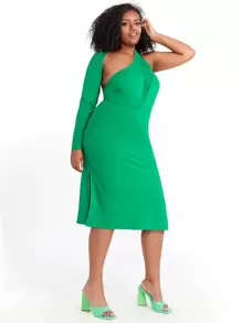 Ana M Designs Plus Asymmetrical Neck Dress