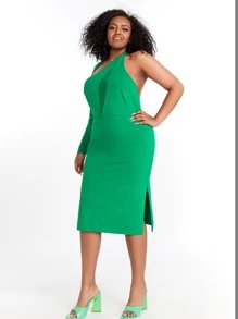 Ana M Designs Plus Asymmetrical Neck Dress