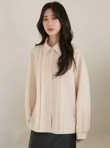 DAZY 素色褶皺襯衫 - 杏色 - 查看 4