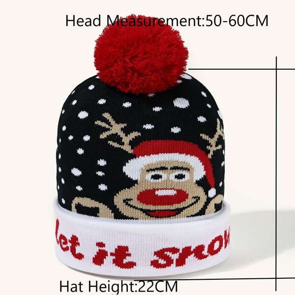 

Christmas Pattern Pom Pom Decor Beanie, Multicolor