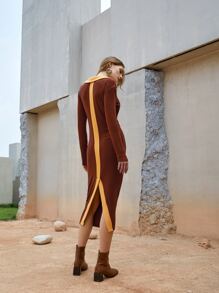 SHEIN Unity Đầm Chia Khối Màu Thanh lịch - Rỉ Nâu - Xem 2