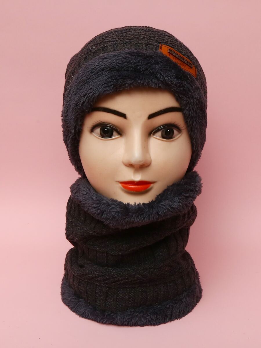 Mũ lót sang trọng & Khăn quàng vô cực - Xám - Xem 1