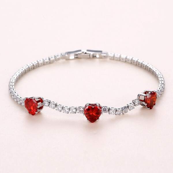 

Zircon Heart Decor Bracelet, Red