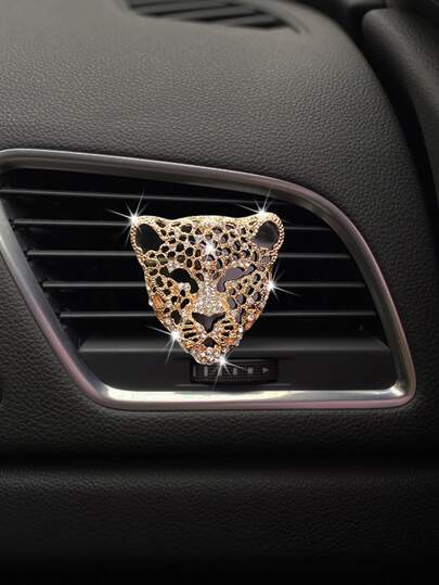 Rhinestone Decor Leopard Design Car Air Outlet Clip