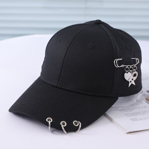

Heart & Circle Charm Baseball Cap, Black
