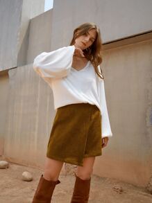 SHEIN V Neck Drop Shoulder Top - White - View 4