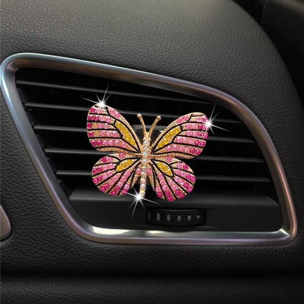 

Rhinestone Decor Butterfly Design Car Air Outlet Clip, Pink