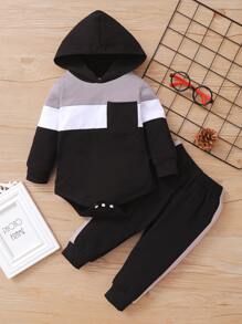 Baby Boy Color Block Hooded Bodysuit & Sweatpants - Multicolor - View 1