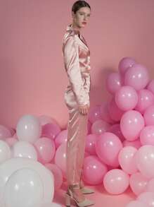 Mathilde Lhomme 西裝領緞面短版西裝 - 粉色 - 查看 6