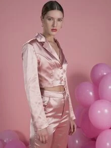 Mathilde Lhomme 西裝領緞面短版西裝 - 粉色 - 查看 7