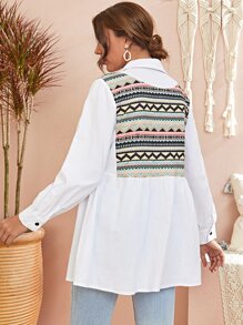 Mulvari Áo Peplum Chevron tương phản - trắng - Xem 2