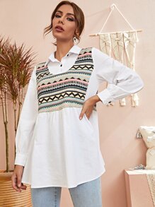 Mulvari Áo Peplum Chevron tương phản - trắng - Xem 3