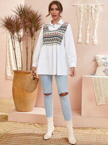 Mulvari Áo Peplum Chevron tương phản - trắng - Xem 4