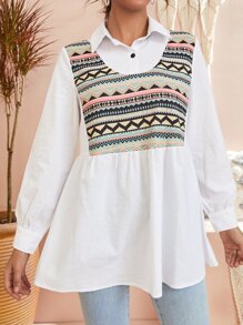 Mulvari Áo Peplum Chevron tương phản - trắng - Xem 5