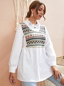 Mulvari Áo Peplum Chevron tương phản - trắng - Xem 6