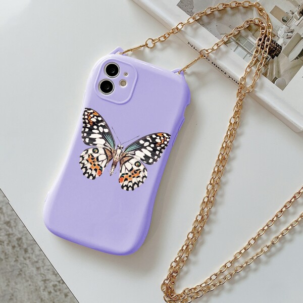 

Butterfly Pattern Phone Case With Lanyard, Purple