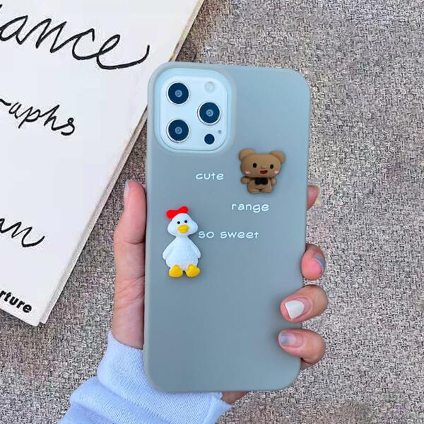 

Cartoon Duck & Bear Decor Phone Case, Grey