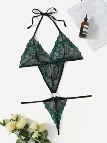 Plus Lace Cut-out Ring Linked Teddy Bodysuit - Multicolor - View 1