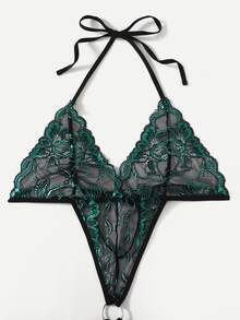 Plus Lace Cut-out Ring Linked Teddy Bodysuit - Multicolor - View 3