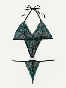 Plus Lace Cut-out Ring Linked Teddy Bodysuit - Multicolor - View 4