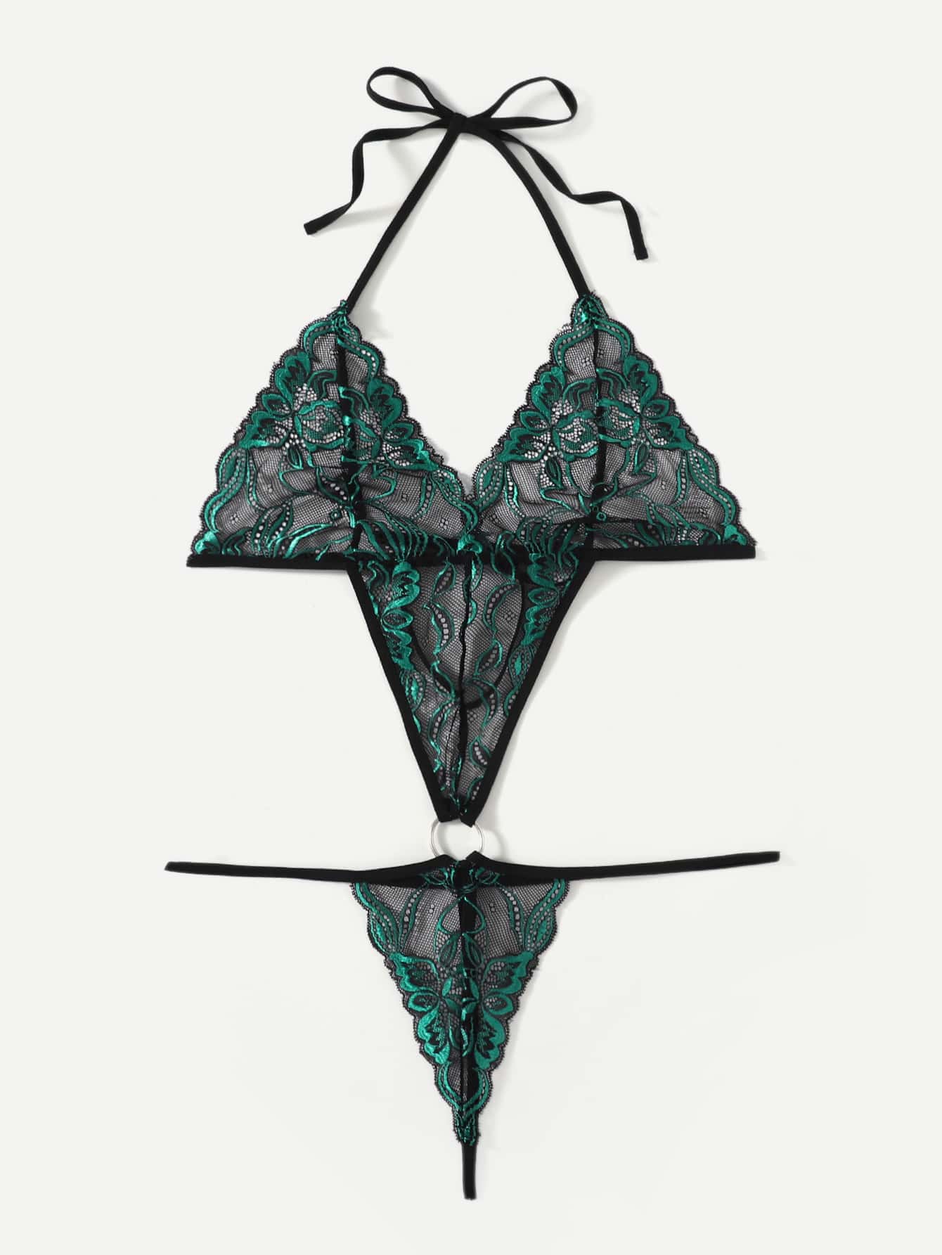 Body teddy con encaje con abertura vinculado con aro - Multicolor - Añade 4