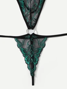 Plus Lace Cut-out Ring Linked Teddy Bodysuit - Multicolor - View 5