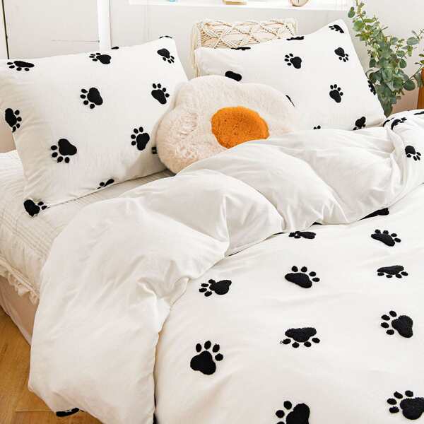 

Paw Print Duvet Cover Set Without Filler, Black and white